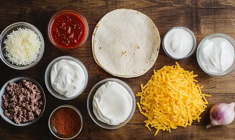 Cheesy Ground Beef Enchiladas 3 Main ingredients for Cheesy Ground Beef Enchiladas