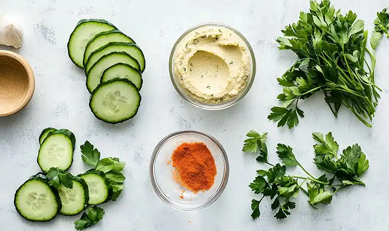 Cucumber and Hummus Bites 3 Main ingredients for Cucumber and Hummus Bites