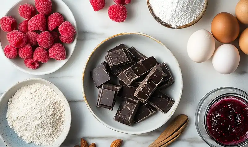 Main ingredients for Dark Chocolate Raspberry Macarons