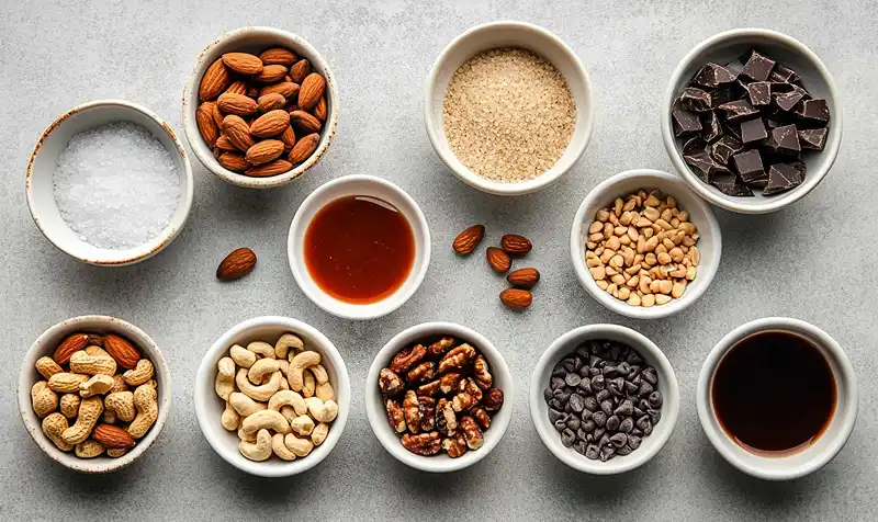 Main ingredients for Dark Chocolate Sea Salt Nut Bars