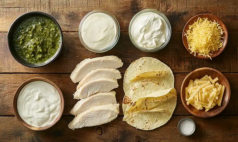 Main ingredients for Green Chile Chicken Enchiladas