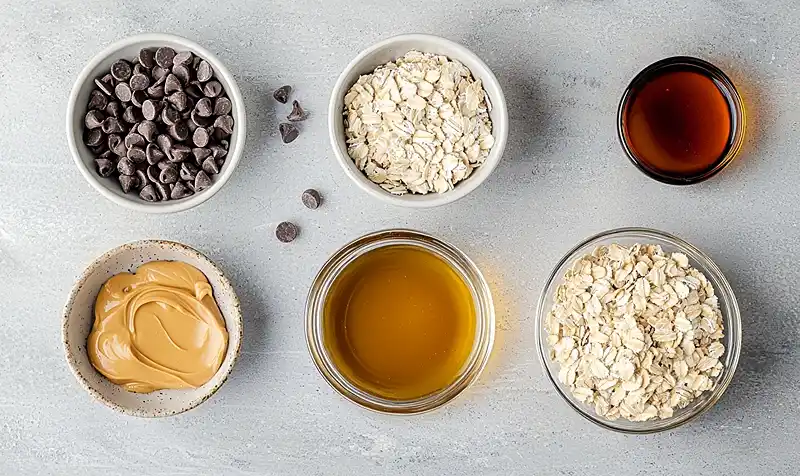 Main ingredients for No Bake Peanut Butter Oat Cups