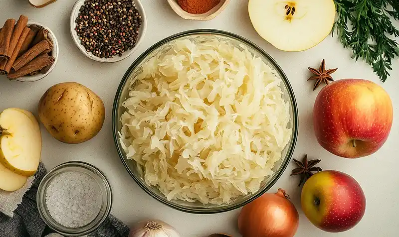 Main ingredients to cook sauerkraut