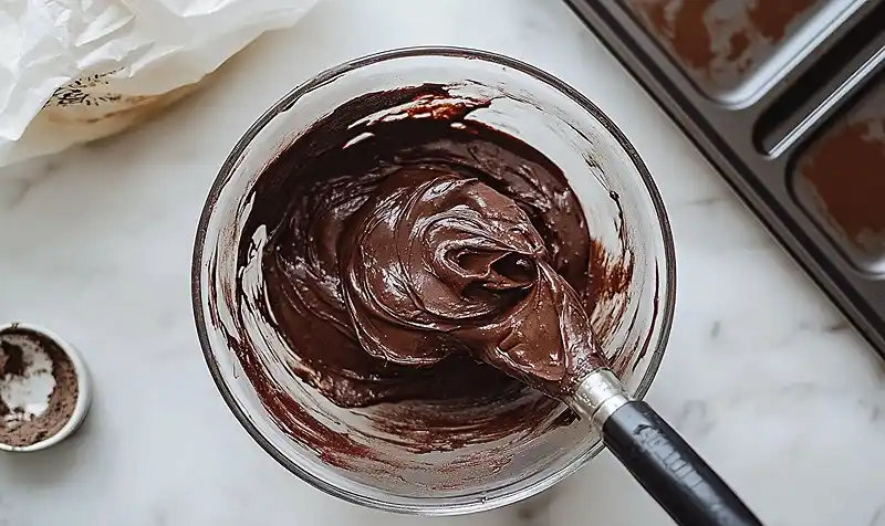 Mixing chocolate for Dark Chocolate Raspberry Macarons