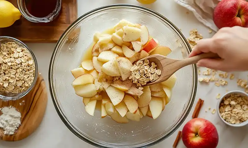 Preparing Apple Crisp with Oat Crumble