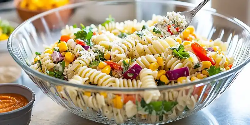 Preparing Healthy Street Corn Pasta Salad