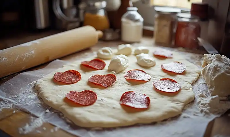Preparing Heart-Shaped Mini Pizzas