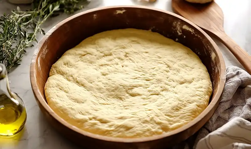 Preparing Homemade Sourdough Discard Focaccia