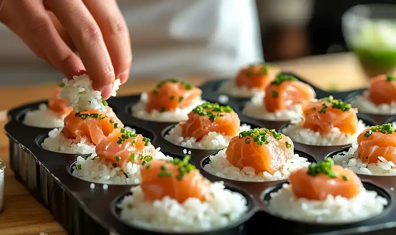 Preparing Oven-Baked Salmon Sushi Bites