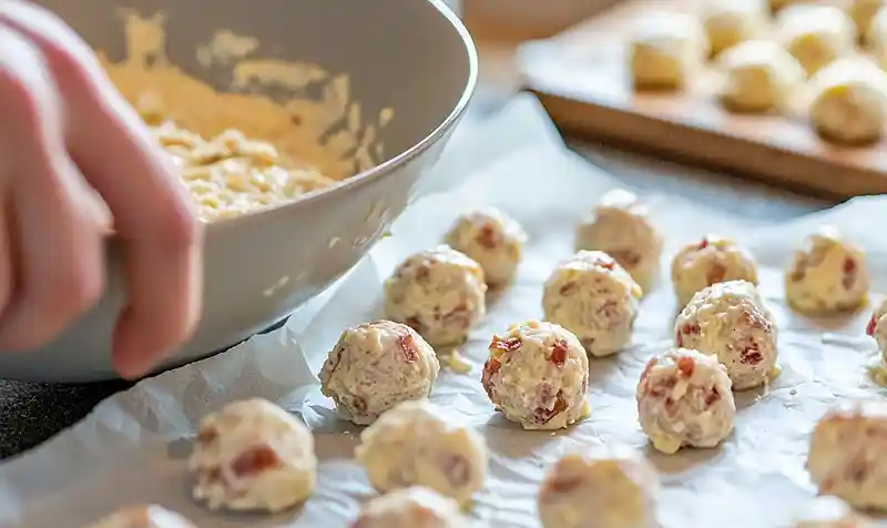 Mini Bacon Ranch Cheeseballs 4 Preparing the Mini Bacon Ranch Cheeseballs