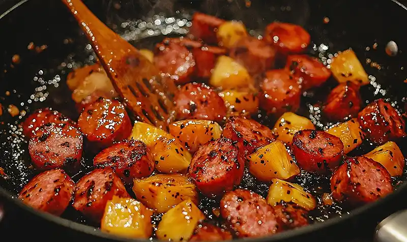 Glazed Kielbasa Pineapple Bites 4 Searing Glazed Kielbasa Pineapple Bites