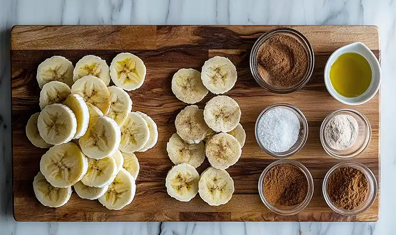 The ingredients for Cinnamon-Sugar Air Fryer Banana Chips