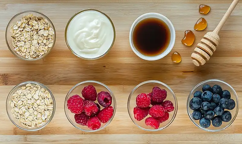 Frozen Greek Yogurt Granola Cups with Berries 3 The ingredients for Greek Yogurt Granola Cups