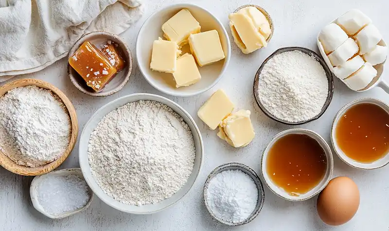 The ingredients for Salted Caramel Cheesecake Cookies