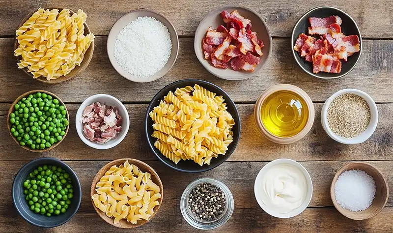 ingredienrs for creamy psta salad