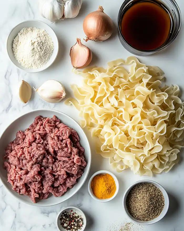 ingredients for Beef and Noodles