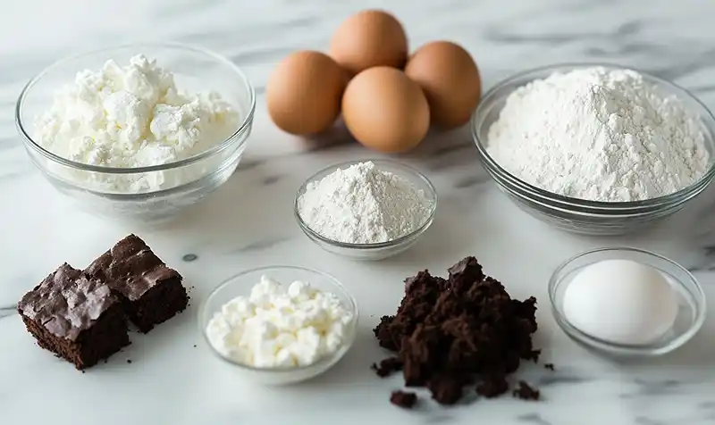 ingredients to make Cottage Cheese Cheesecake Brownies