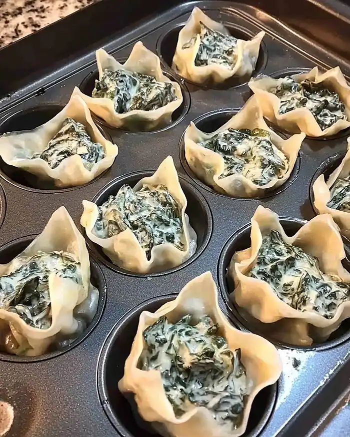 Spinach and Artichoke Wonton Cups 4 Appetizers Easy Finger Food wonton cups