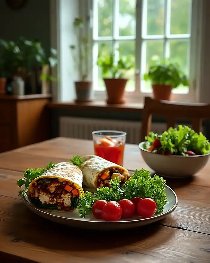 Chili Chicken Wraps 5 Chili Chicken Wraps on table