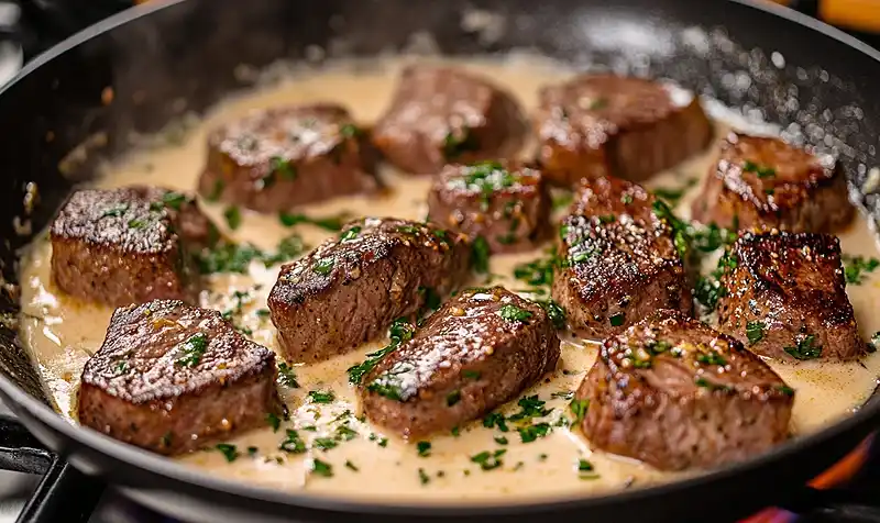 Cooking Cajun steak tips Cajun steak tips in cheesy rigatoni Parmesan sauce