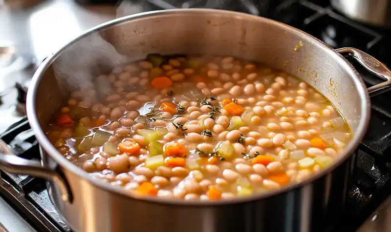 Cooking Greek White Bean Soup With Garlic & Lemon