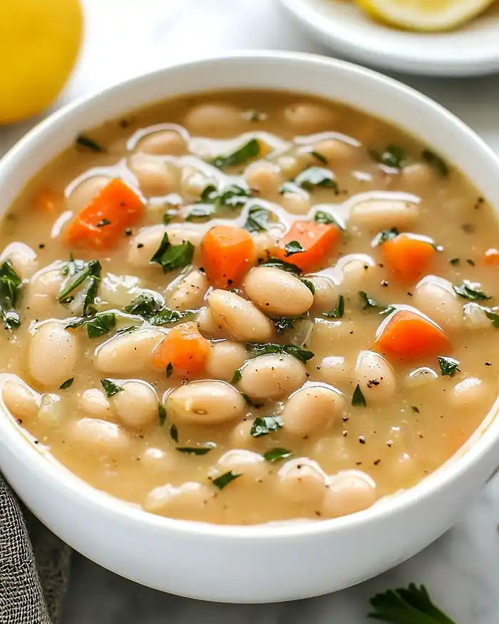 Healthy Greek White Bean Soup With Garlic & Lemon