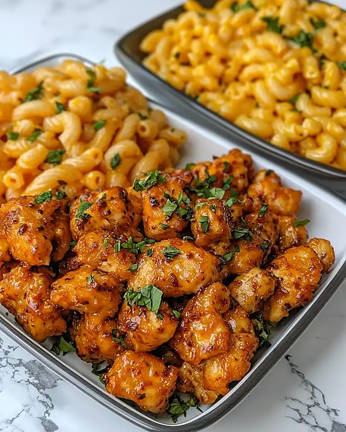 High Protein Honey Garlic Butter Chicken with Mac