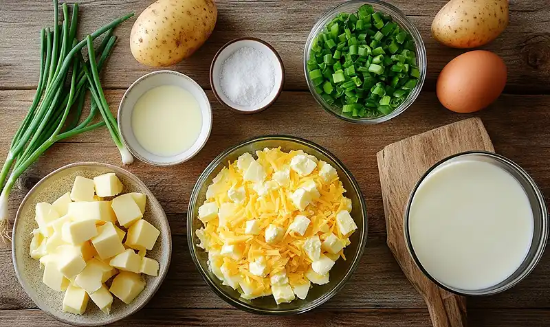 Ingredients for Cheesy Potato Egg Scramble