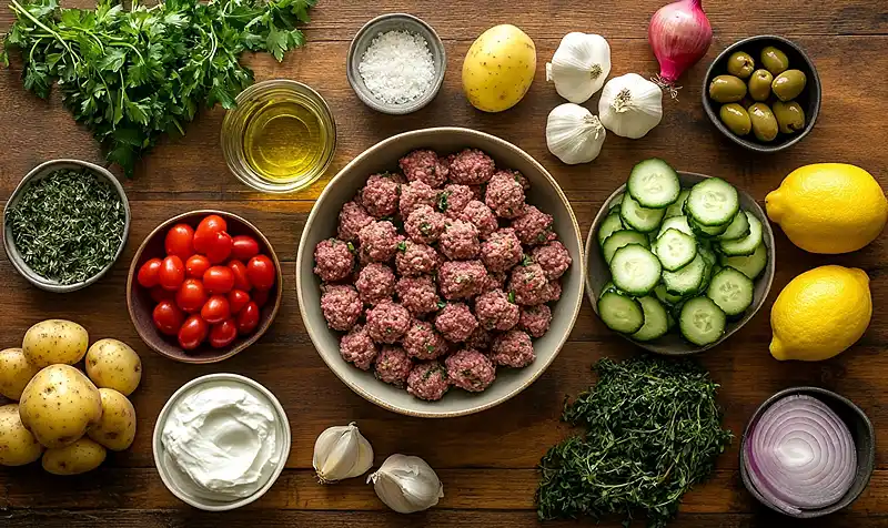 Ingredients for Greek Meatball Bowl