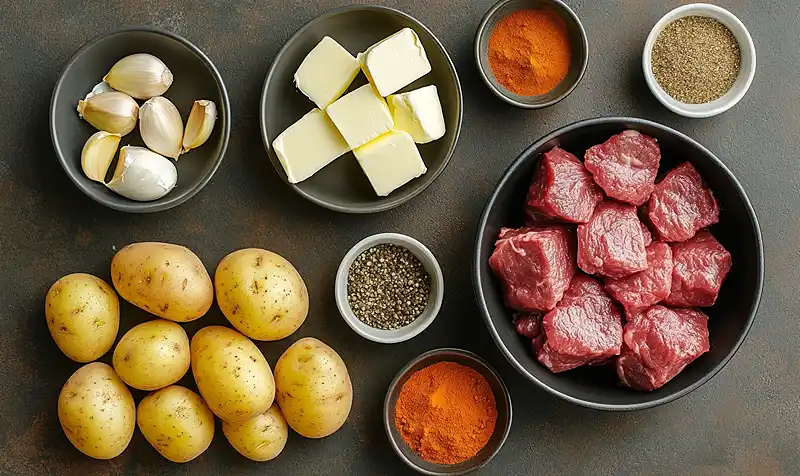 Ingredients for High Protein Slow Cooker Garlic Butter Beef Bites
