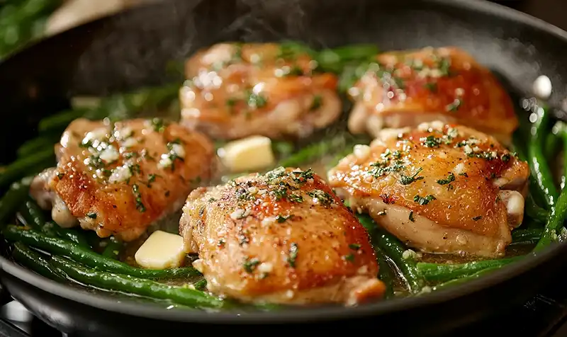 Lemon Garlic Butter Chicken Thighs and Green Beans Skillet recipe