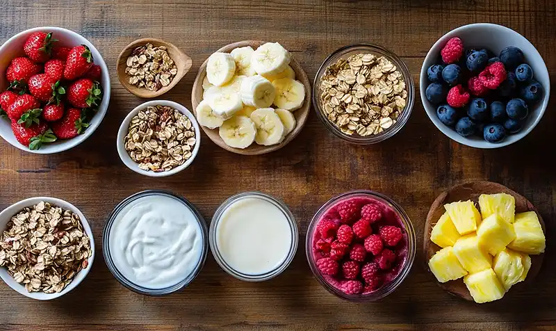 Main ingredients for 5-Minute Fruit Smoothie Bowl with Greek Yogurt