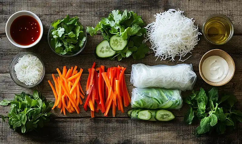 Main ingredients for Fresh Rice Paper Spring Rolls