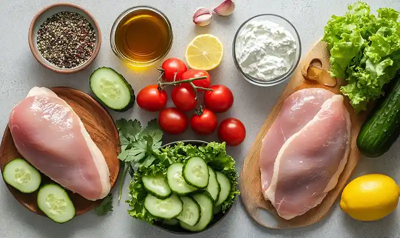 Main ingredients for Mediterranean Chicken Grain Bowls with Tzatziki