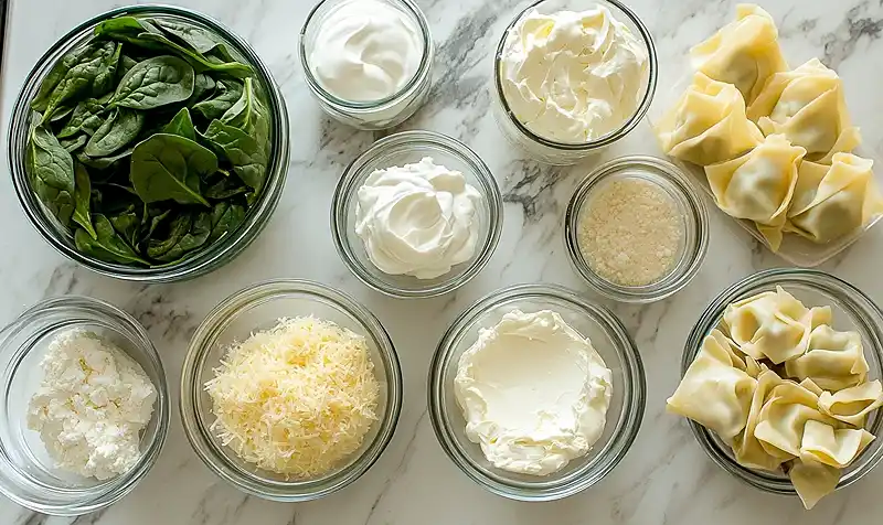 Spinach and Artichoke Wonton Cups 3 Main ingredients for Spinach and artichoke wonton cups