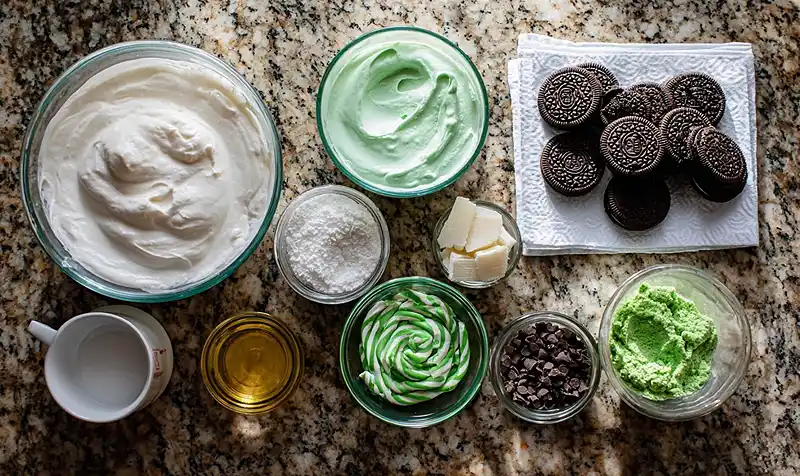 Main ingredients for St. Patrick’s Day Brownie Trifle