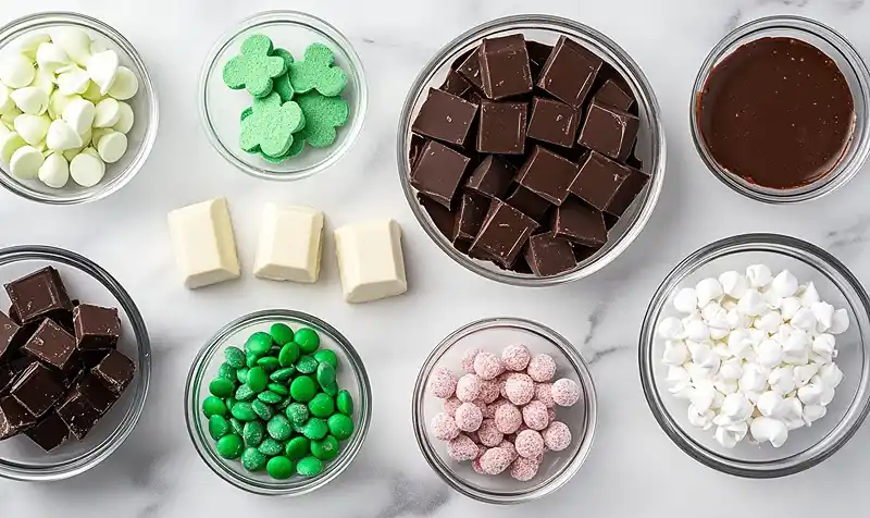 Main ingredients for St. Patrick’s Day Mint Chocolate Bark