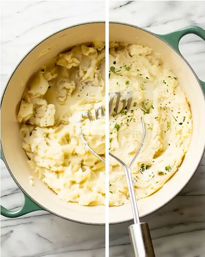 Making garlic mashed potatoes recipe