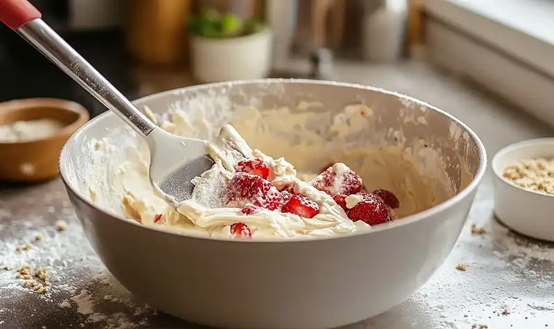 Making the Strawberry Muffins with Streusel Topping
