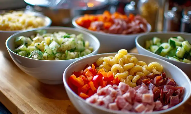 Mixing the Italian Pasta Salad