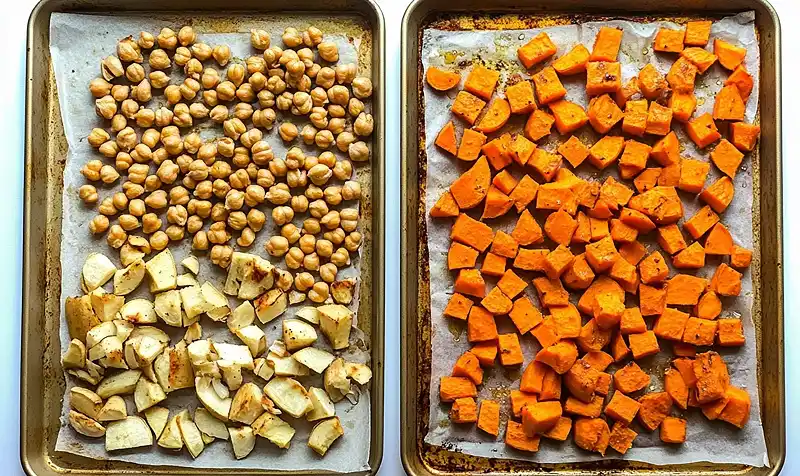 Glow Bowl Recipe: Roasted Veggie, Tahini Yogurt Sauce 4 Preparing Vegetarian Cabbage Carrot Dish