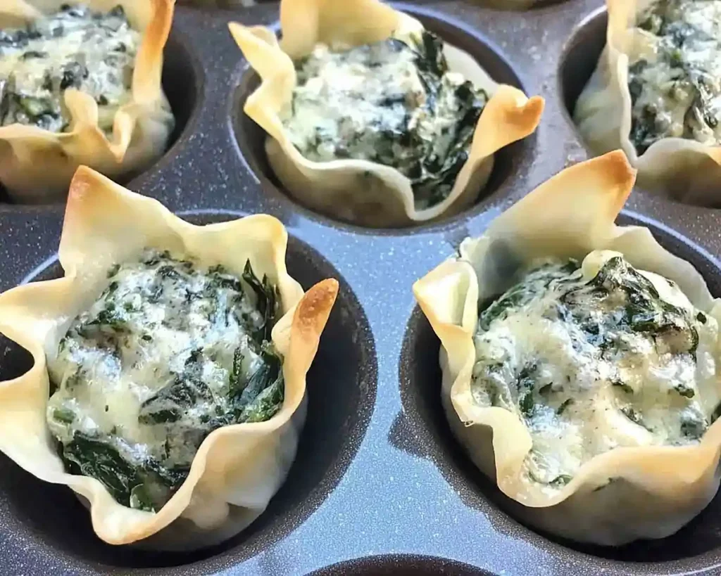 Spinach and artichoke wonton cups