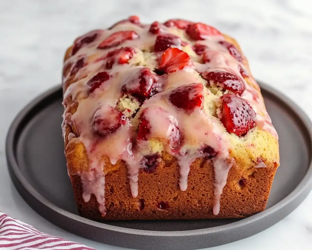 Strawberry Bread Loaf with Strawberry Glaze