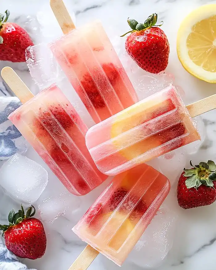 Strawberry Lemonade Popsicles 5 Strawberry Lemonade Popsicles