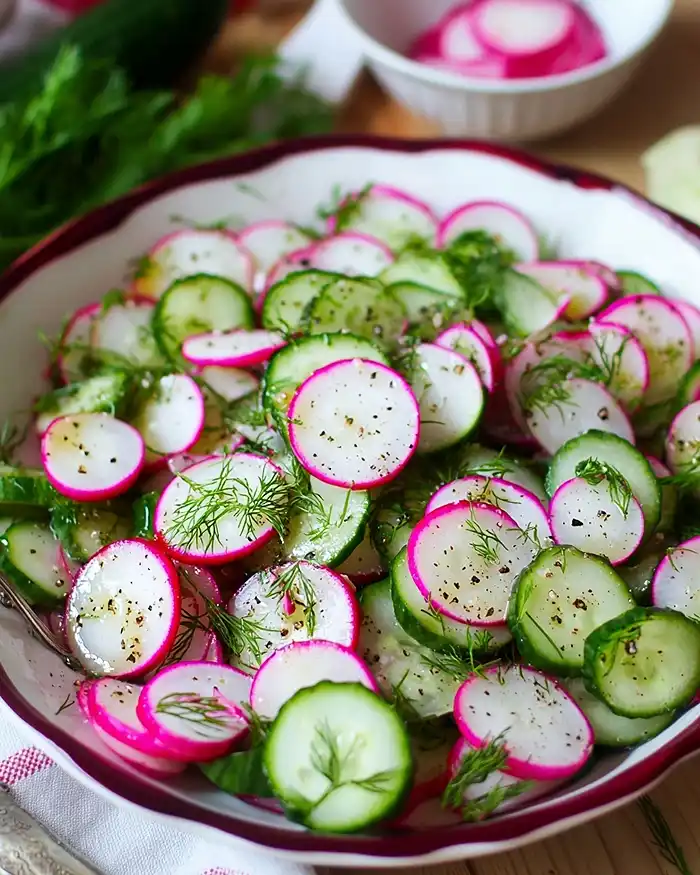 Sweet Dewy Dill Delight Radish and Cucumber Salad