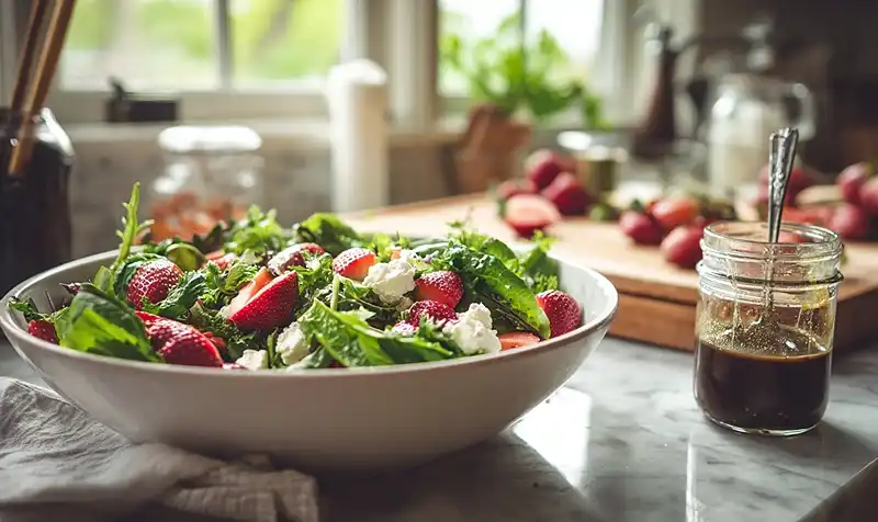 preparing Spring Mix Salad with Balsamic Honey Dressing