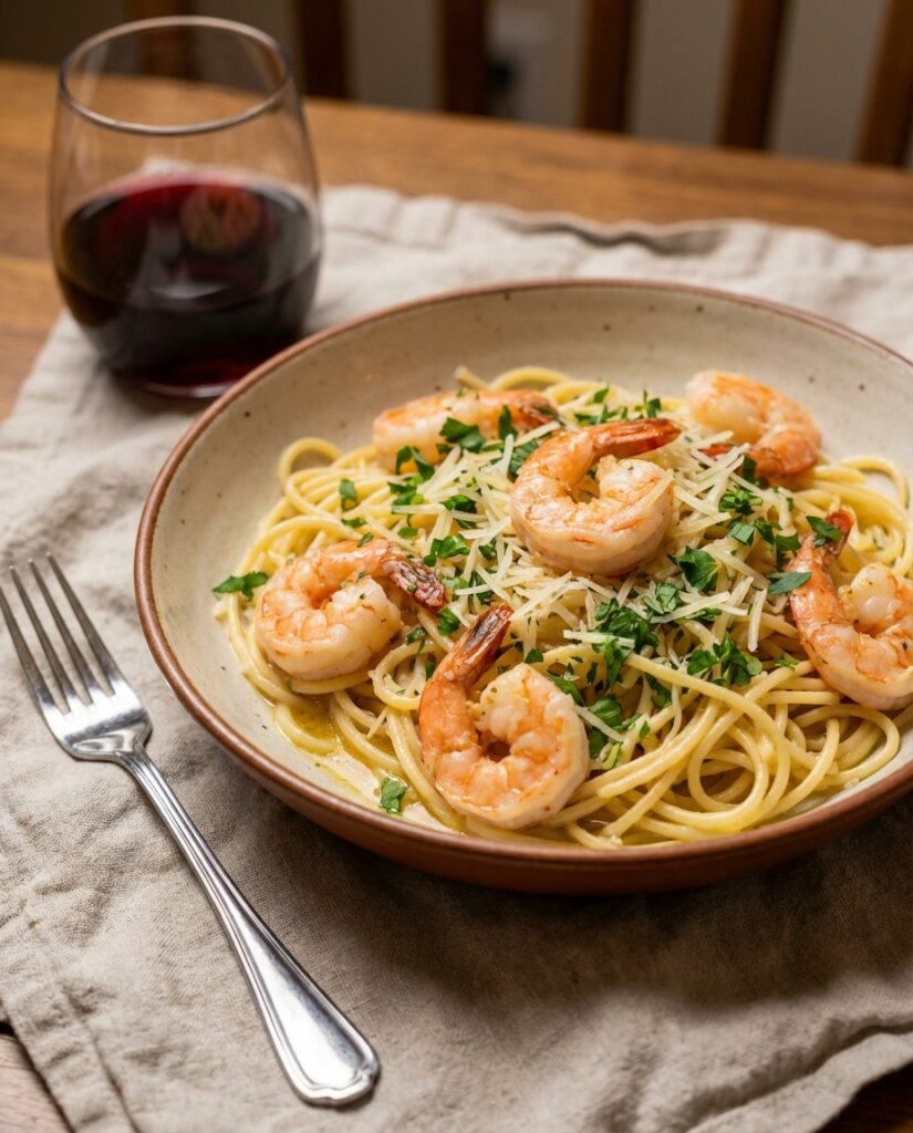 15-Minute Garlic Shrimp Spaghetti