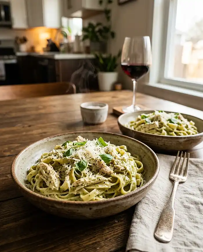 5-Ingredient Creamy Pesto Chicken Pasta Recipe