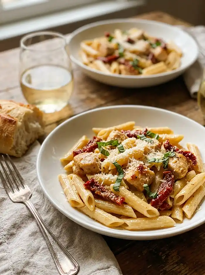 Creamy Sun-Dried Tomato Chicken Pasta 5 5-Ingredient Creamy Sun-Dried Tomato Chicken Pasta Recipe