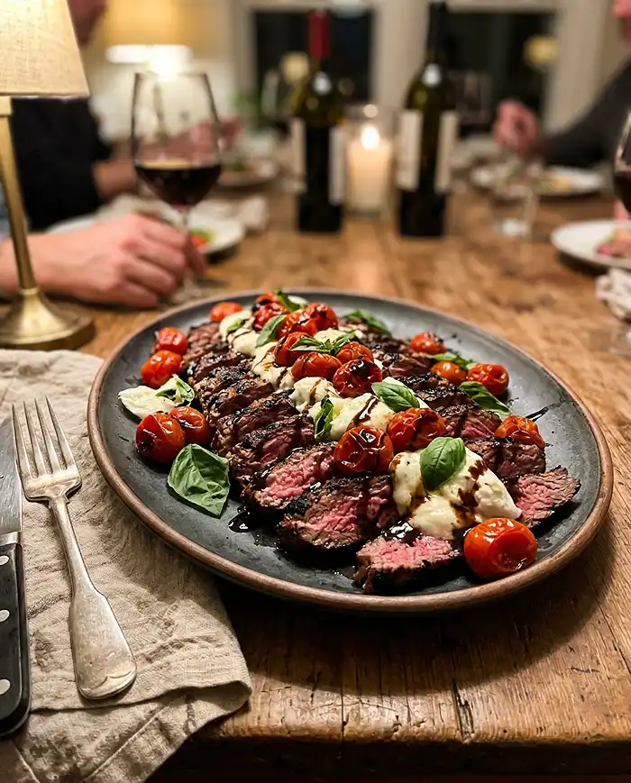 Balsamic Grilled Flank Steak Caprese Recipe